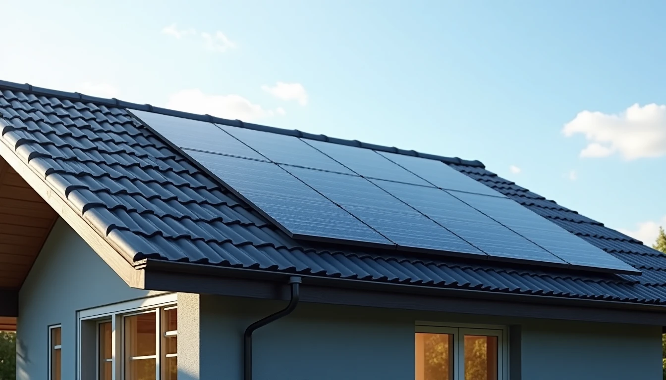 Schwarze monokristalline Solarmodule auf einem Ziegeldach installiert, elegantes Design